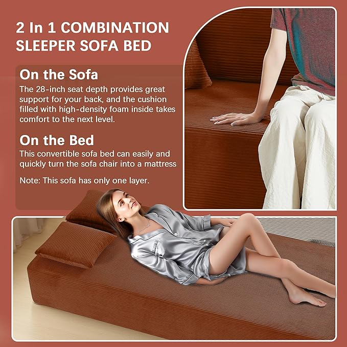 83 Modern Sofa in a Box No Assembly Oversized 3 Seater 28 Deep Seat Cloud Sofa Bed Couch with 4 Furry Pillows &amp Corduroy Fabric Boneless Couch with Side Storage Pockets for Living Room Orange