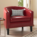 BELLEZE Accent Barrel Chair Modern Tub Club Chair Upholstered Armchair for Living Room Faux Leather Chair with Gold Nail Head Trim Black Legs - Kyara (Red)