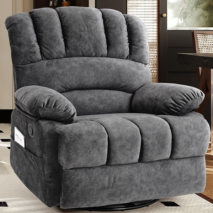 COOSLEEP Oversized Manual Swivel Rocker Recliner Chair Extra Wide Glider Rocker Recliner for Big and Tall Overstuffed Lazy Recliner Chair with High Back Single Sofa Chair for Living Room(Dark Gray)