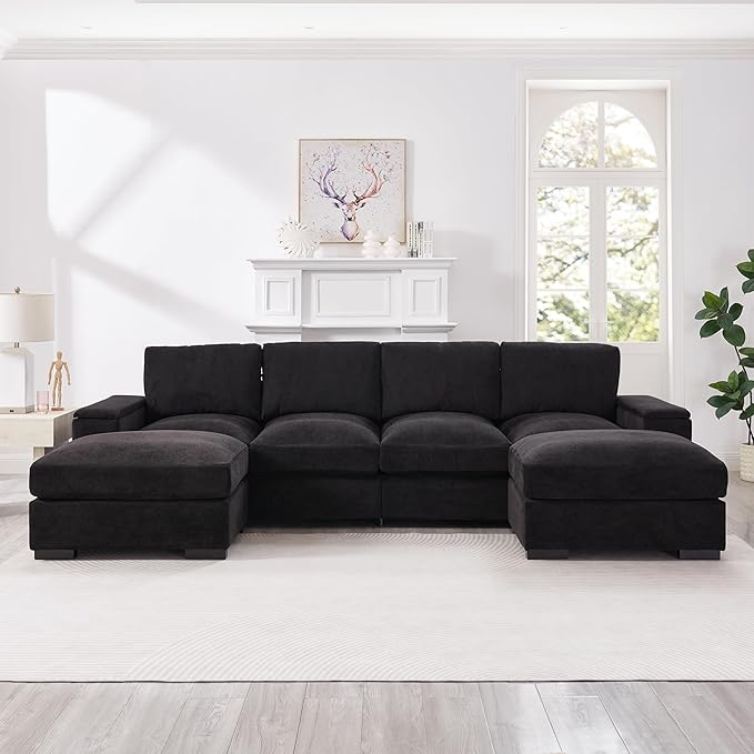 122 Oversized Modular Sectional Sofa Cloud Couch with 2 Ottomans Comfy Corduroy Upholstered Deep Seat Large U Shaped Lounge Sofa&ampCouches with Hidden Arm Storage Box