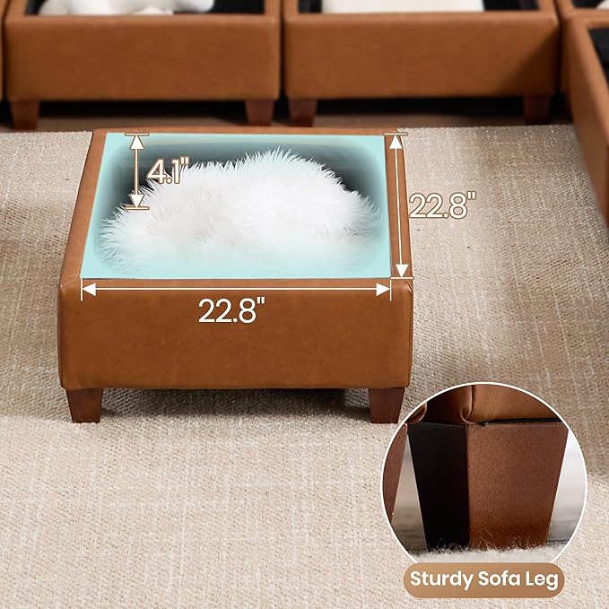 U Shaped Modular Sectional Sofa Cloud Couch with Storage Faux Leather Sectional Couch for Living Room Furniture Apartment(6-Seater B)