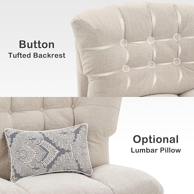 MCombo Swivel Accent Chair Modern Tufted Upholstered Armless Chairs Wide Seat Single Sofa Chair for Living Room Bedroom Nursery Room LW753 (Cream White)