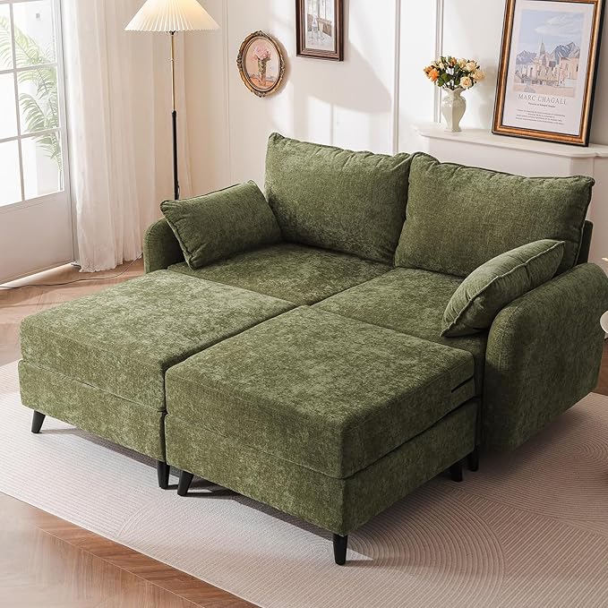 73'' Loveseat Sofa with All Seats Storage Modular Sectional Couch with Movable OttomanOversized Comfy Couch 7.8'' Thick Cushion24.5'' Deep Seatfor Living RoomBedroomApartmentVeletGreen
