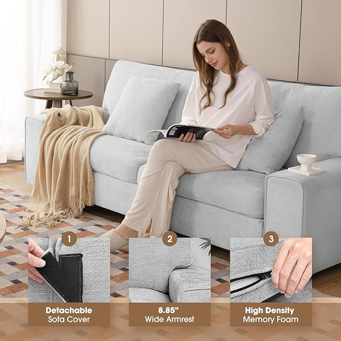 DOPEDIO Modern Loveseat Sofa for Living RoomChenille Recliner Removable Cover Spring Cushions Solid Wood Frame Easy Assembly for Small Spaces (71.25inchLight Gray)