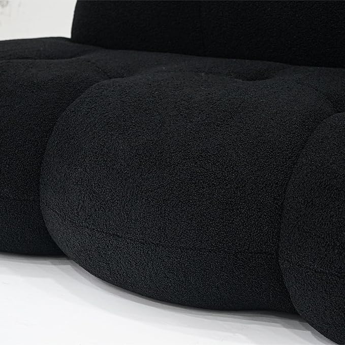 Cloud Shaped Floor Couches for Living Room 90 Curved Boucle Sofa Comfy Compressed Couch Deep Seat Loveseat Sofa for Bedroom Apartment Small Space (Black No Installation)