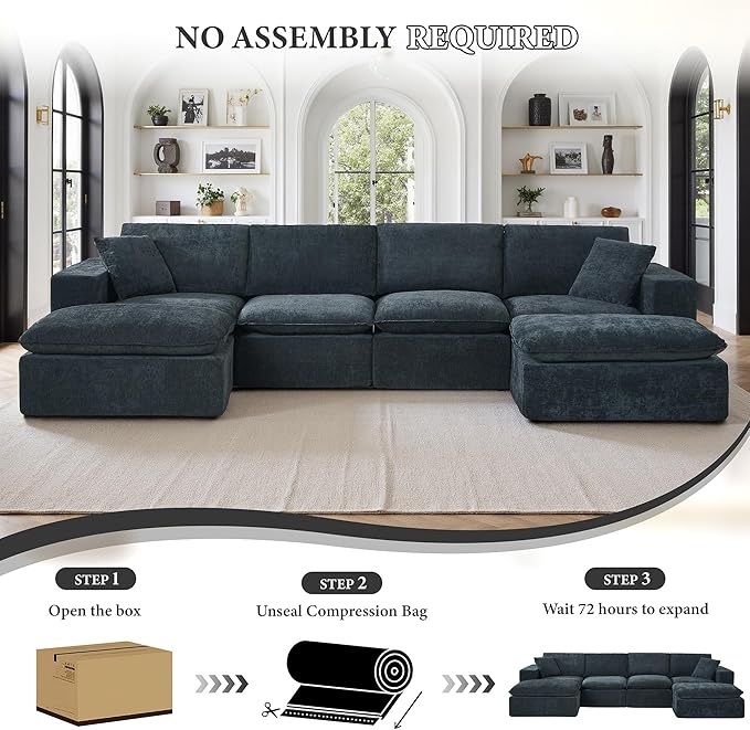 110 Sectional Couches for Living Room Boneless Couch Upholstered Cloud Couch Sectional Modular Sectional Sofa with L Shaped (Chenille-Dark Grey 4 Seat+2 Ottoman)