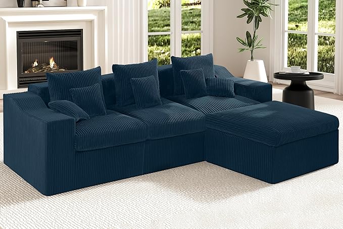 101 Modular Couch Sectionals with Ottoman Big Comfy Cloud Couches L Shaped 4 Seat Modular Sectional Sofa Sectional Double Cushion Couches with Deep Seat for Living RoomNo Assembly Required(Blue)
