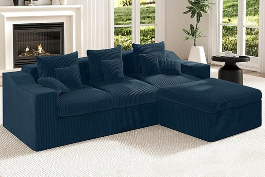 101 Modular Couch Sectionals with Ottoman Big Comfy Cloud Couches L Shaped 4 Seat Modular Sectional Sofa Sectional Double Cushion Couches with Deep Seat for Living RoomNo Assembly Required(Blue)