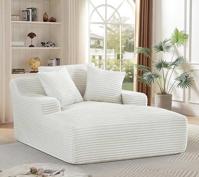 Container Furniture Chamden Oversized Chaise Lounge Chair Modern Corduroy Sofa Bed with Full Foam Cushioning Cozy Convertible Sleeper for Living Room or Bedroom Ivory