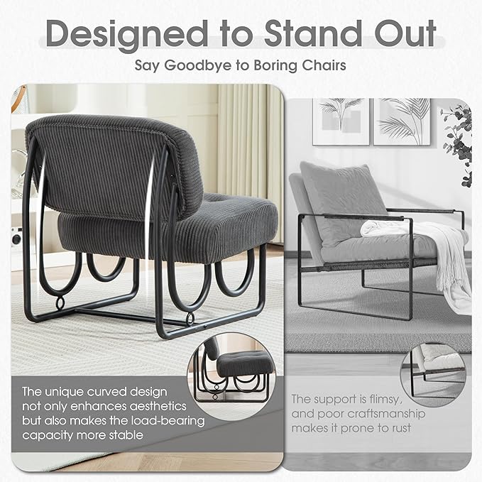 Comfy Accent Chair Mid Century Inspired Decorative Chair with Thick Padding Modern Accent Chairs for Lounge Office and Living Room Durable Iron Construction Gray