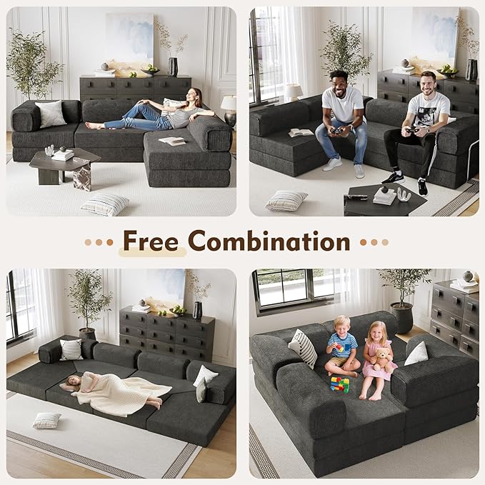 108 L Shaped Couch Modular Sectional Sofa with Chaise Cloud Boneless Couch with Deep Seat &amp Removable Pillow for Living Room BedroomNo Assembly Required（Grey）