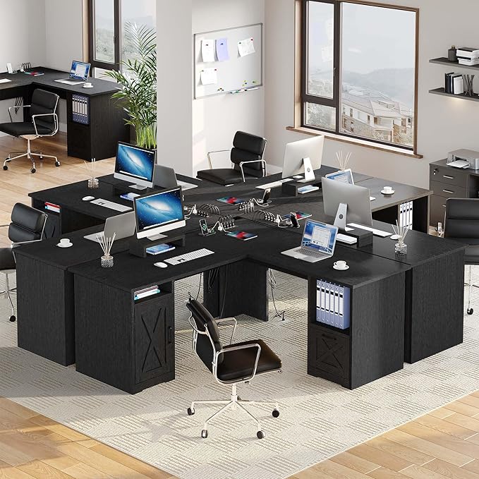 YITAHOME L Shaped Desk with Power Outlets 60 Inch Computer Desk Corner Desk with File Drawer Home Office Desk with Monitor Stand &amp Storage Shelves L-Shaped Desk with File Cabinet Black