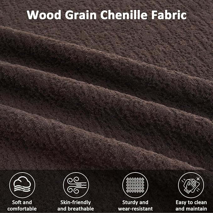 67 Curved Loveseat SofaFull Sponge Compression Sofa Chinese Tai Chi StyleS-Shaped Couch for Small SpacesNo Installation RequirementWood Grain Chenille Fabric （Brown67）