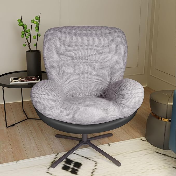 360° Swivel Accent Chair Modern Lounge Chair with Faux Leather and Black Metal Base Frame Comfortable Reading Chair for Small Spaces Living Room Bedroom Reading Corner OfficeLight Gray