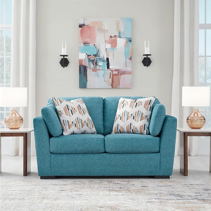 Signature Design by Ashley Keerwick Scandinavian Loveseat with 4 Toss Pillows Blue