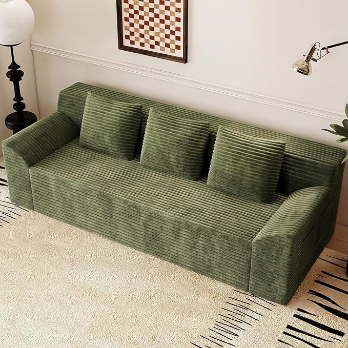 71Cloud Loveseat SofaModern 2-Seater Boneless Couch with 3Pillows &amp Side PocketSoft Corduroy Love seatCompressed FoamDeep SeatNo Assembly for Living RoomBedroomApartment(Tilted ArmrestGre