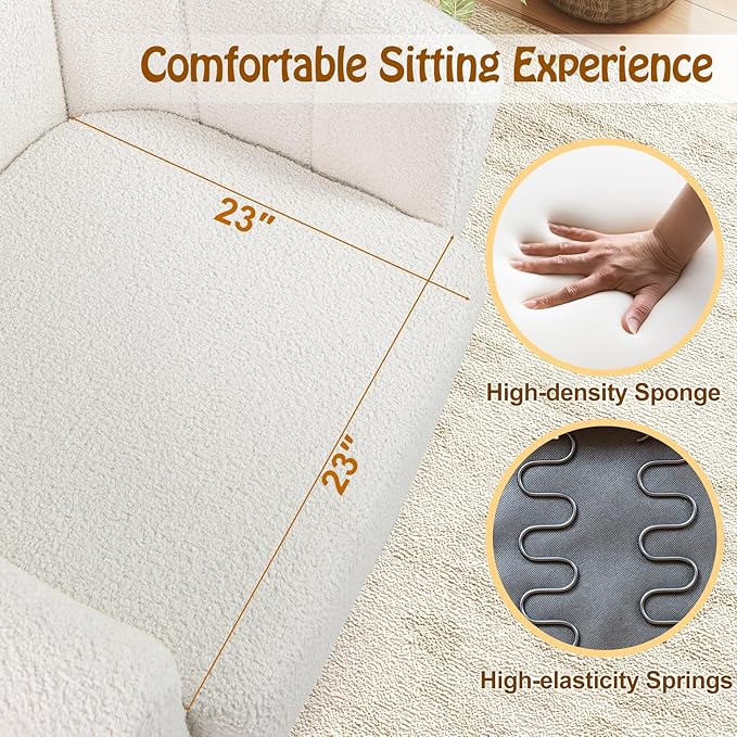 Giantex 360° Swivel Accent Chair - Sherpa Upholstered Boucle Barrel Club Chair with Padded Armrests Modern Round Arm Chair for Reading Living Room Bedroom Office White Teddy