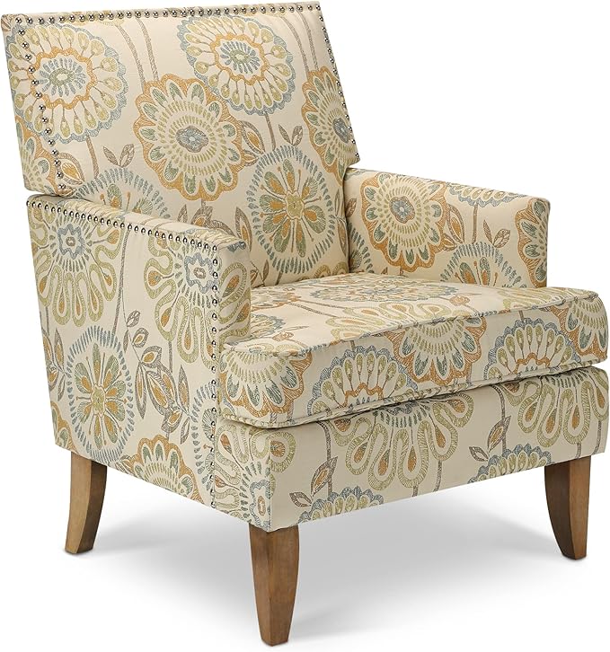Beige Accent Chair for Living Room Modern Armchair Withbirch Wood Legs Comfortable Single Sofa for Bedroom Study Office
