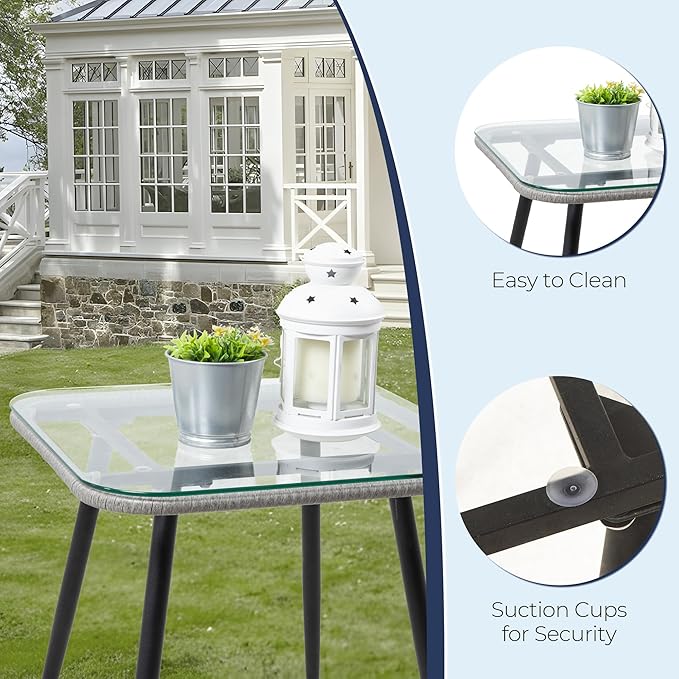 5 Piece Patio Furniture Set Outdoor Wicker Small Conversation Bistro Set All-Weather PE Rattan Chairs with Ottoman &amp Coffee Table Ideal for Balcony Porch Deck Yard Poolside (Grey/Blue)