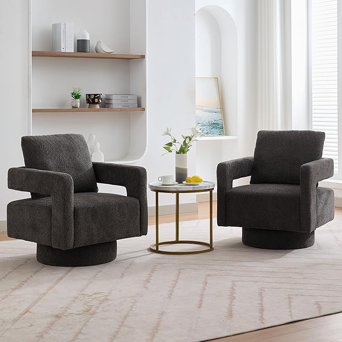 Aoiy &amp Wifon 29.13 W 360 Degree Small Swivel Accent Chairs Set of 2 Modern Living Room Accent Chairs Comfy Swivel Barrel Chairs for Living Room Boucle Charcoal