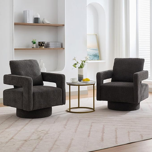 Aoiy &amp Wifon 29.13 W 360 Degree Small Swivel Accent Chairs Set of 2 Modern Living Room Accent Chairs Comfy Swivel Barrel Chairs for Living Room Boucle Charcoal