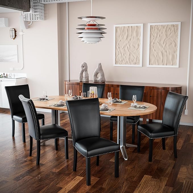 Parson Dining Chairs Set of 2 Nailhead Trim Contemporary Accent Chair for Dining Table Modern Upholstered PU Leather Chairs for Bedroom Vanity Living Room Kitchen