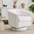 Swivel Barrel Accent Chair Chenille Fabric Living Room Chairs Modern Comfty Reading Chairs for Bedroom Small Club Armchair Single Sofa Side Chair Nailhead Trim Ivory White