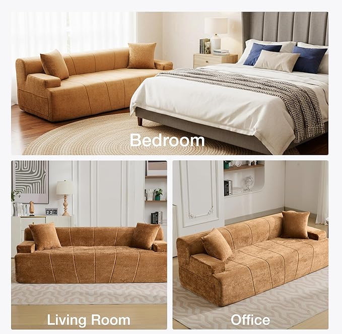 82.7 Modern Velvet Boneless Couch Ultra Comfy 3-Seater Sofa for Living Room Bedroom Home Office No Assembly Required (Brown)