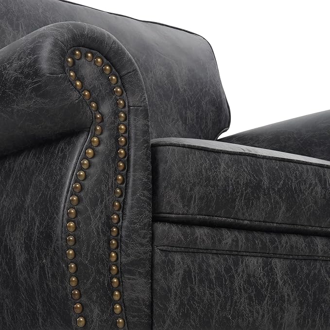 Living Room Furniture SetsMid-Century Vintage Sofa Couches with Rivet Design (Grey Single+Loveseat)