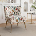 Armless Accent Chair with Gold Metal Legs Modern Comfy Tufted Living Room Chair Velvet Upholstered Floral Side Chair Mid Century Slipper Chair for Bedroom Flower Print Beige