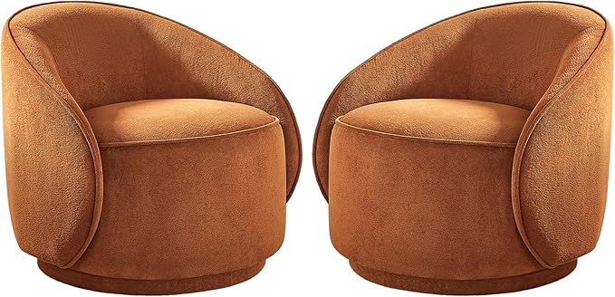 Swivel Accent Chairs Set of 2 360° Comfy Barrel Swivel Club Armchair Modern Reading Chair for Living Room Bedroom Office Balcony Entryway Terry Curry