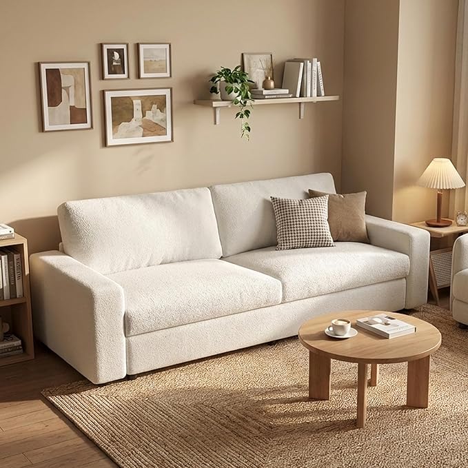 83.46 Extra Comfy 2-Seater Cloud Couch Modern Loveseat Sofa for Living Room &amp Bedroom Small Sofa with Teddy Fleece 330LBS Capacity Cream White