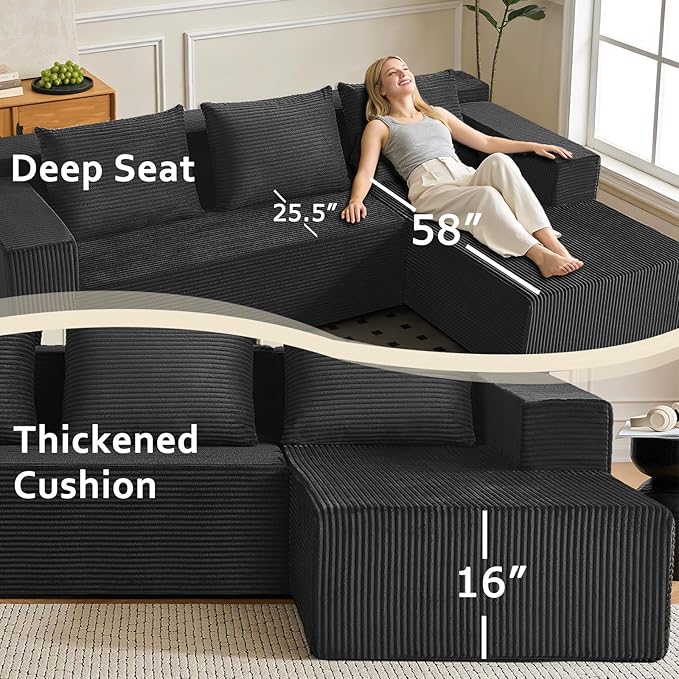 ANONER 103 L-Shape Cloud Sectional Sofa with Chaise Modern Minimalist Modular Deep Seat Couch Boneless Free Combination Furniture No Assembly Required Dark Grey for Living Room Apartment