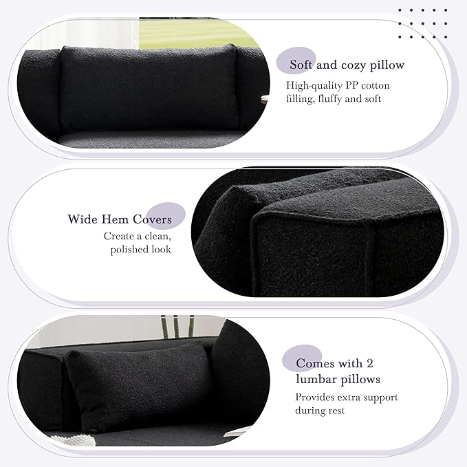 112 Modular Cloud Couch Sectional with Side TableBoneless Couch with Boucle FabricCompressed Foam Sectional Sofa with Left Facing ChaiseL-Shaped Sofa for Living RoomNo Assembly RequiredBlack