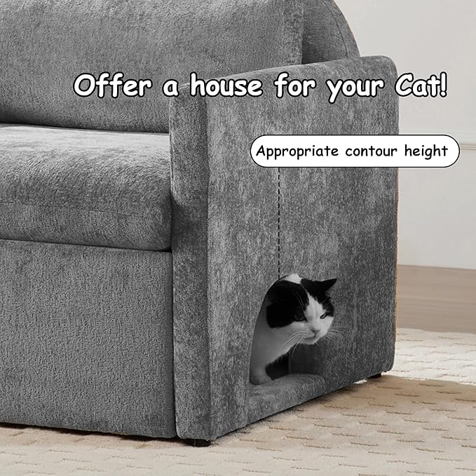 Single Sofa ChairModern Chenille ArmchairLounge Chair with Cat DedGray Chairs for Living Room BedroomRemovable Washable Covers