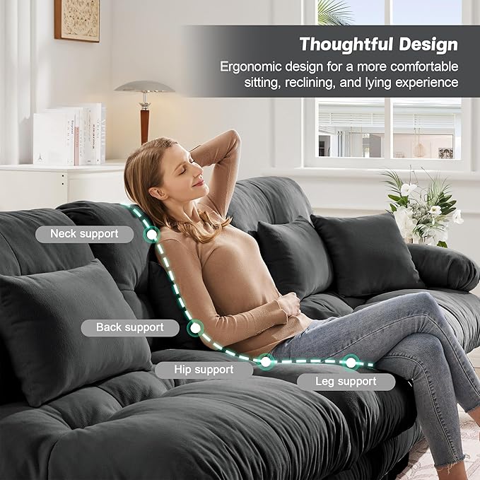 173.2'' Sectional Couches for Living Room Memory Foam Chenille Cloud Couch Round Arm Deep Seat U Shaped Couch Sofa with Pillow and Ottoman