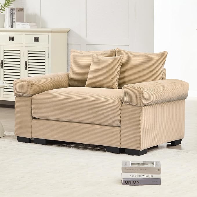 ERYE Modern Corduroy Upholstered Accent Chair Oversized Wider Seat Armchair Leisure Comfy Sofa Chair with Removable CushionArmrests and 3 Pillows for Home Apartment