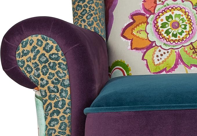 Jennifer Taylor J T Home Ayla Boho Chic Wingback Accent Arm Chair Floral &amp Leopard Blue-Teal &amp Purple Velvet