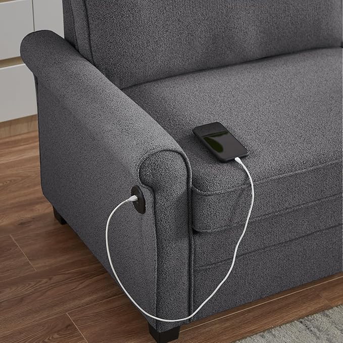 ONBRILL Pull Out Sofa Bed 2-in-1 Full Size Convertible Sleeper Sofa Couch with Pull Out Bed USB Charging Port Hide a Mattress with Menmory Foam Loveseat Couch for Living Room Dark Grey