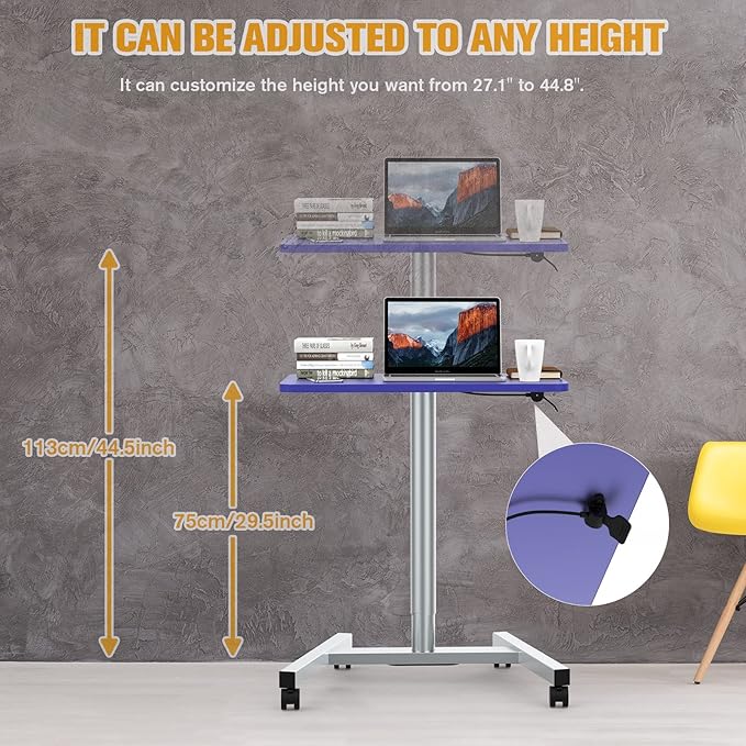 28-Inch Mobile Standing Desk Adjustable Computer Desk Portable Standing Desk with Lockable Wheels Rolling Table for Home Office Classroom Hospital(Purple)