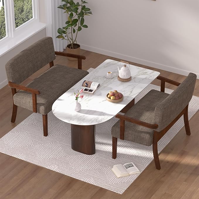 Accent Chair 2 Seat Upholstered Reading Leisure Chair Bench with Solid Wood Frame for Dining ReadingWaiting Rooms (Brown)