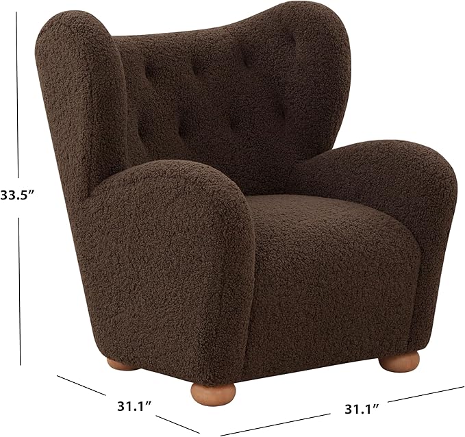 SAFAVIEH Couture Collection Galloway Dark Brown Faux Shearling/Natural Wingback Accent Chair