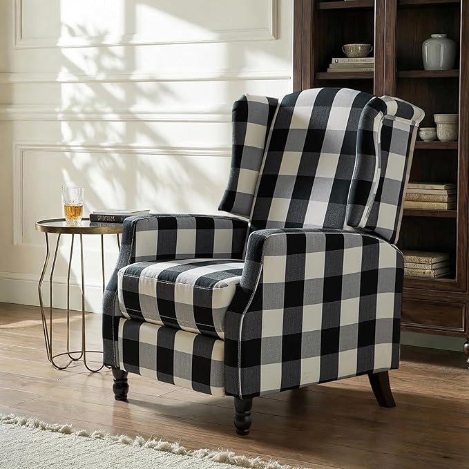 Mid Century Modern Wingback Recliner Chair Upholstered Push Back Recliner Sofa Lounge Armchair for Living Room Home Theater Accent Chairs Recliners Couches