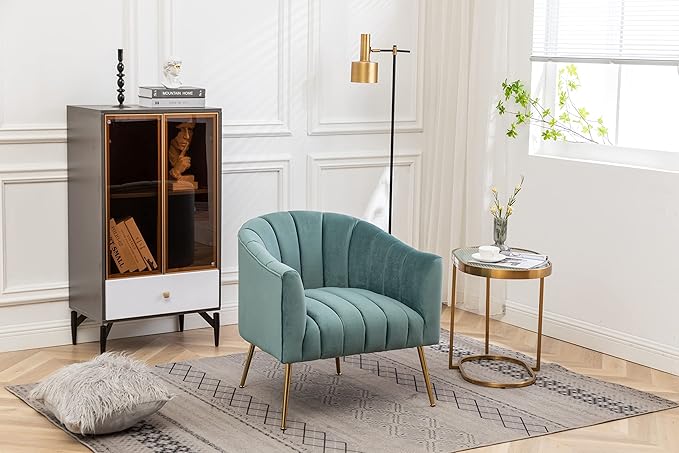 Modern Velvet Tub Chair Armchairs Barrel Accent Dinning Chair with Gold Plated Metal LegsThick Soft Padded Seat for Living Room