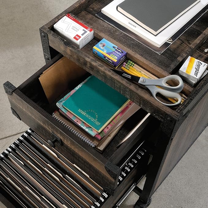 File Pedestal - Brown Finish with Lockable Drawer and Smooth-Casters for Office &amp Home Use