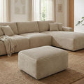 Large Ottoman Foot Rest 37 Beige Sofa Couch Ottomon with Soft Long-Pile Fabric High Resilience Foam &amp Spring Support Ottoman for Living Room Extra Seating