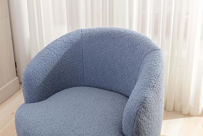 360° Blue Teddy Swivel Accent Chair for Living Room Small Round Swivel Chairs with Metal Base for BedroomBarrel Chairs for Bedroom Corner Or Small Spaces Cozy (Light Blue)