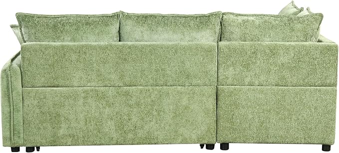 LUMISOL 82.7 Convertible Sleeper Sofa Bed with Storage Ottoman L-Shaped Sectional Sofa with Pull Out Bed USB Ports Chenille Sleeper Sofa Couch with Chaise for Living Room Green