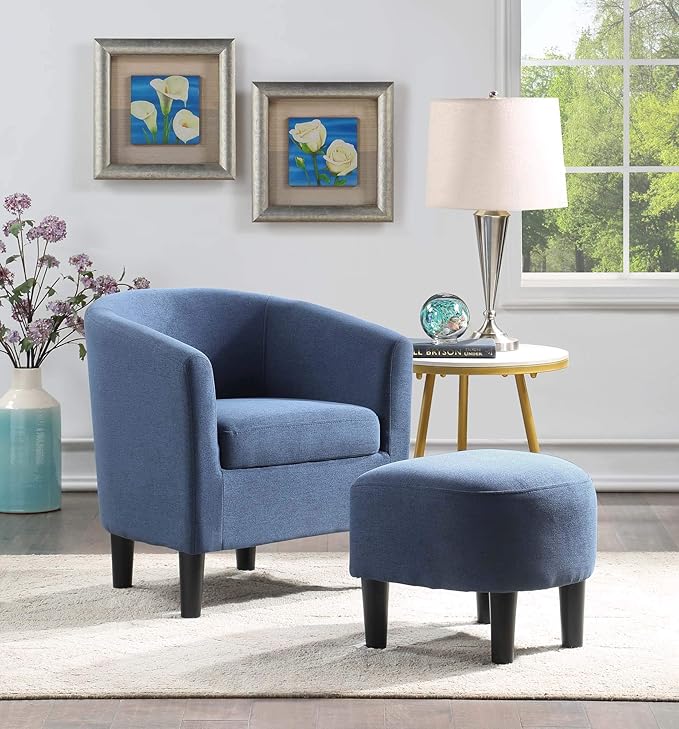 Convenience Concepts Take a Seat Churchill Accent Chair with Ottoman Blue Fabric