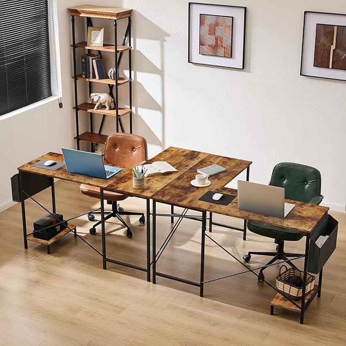 Sweetcrispy L Shaped Desk Computer Gaming Corner Table 51 Inch Home Office Writing Student Work PC Workstation with Side Storage Bag CPU Stand for Bedroom Small Spaces
